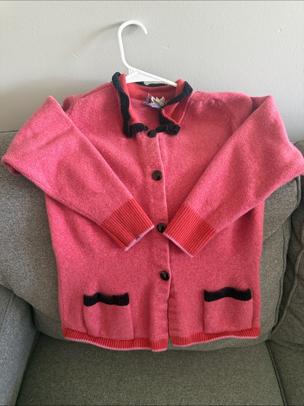 Pink Contrast-Trim Button Front Women's Sweater